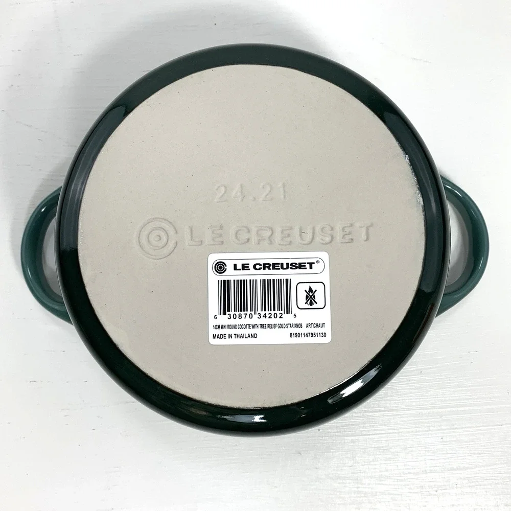 Le Creuset Stoneware Mini Cocotte with Gold Star Knob 24oz Artichaut Tree NIB